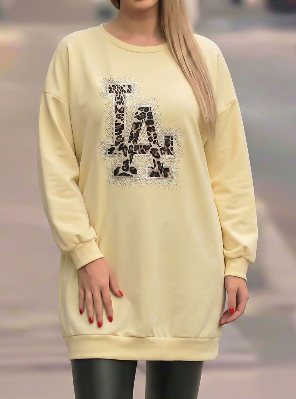 L.A. feliratos-strasszos, zsebes tunika (sárga)