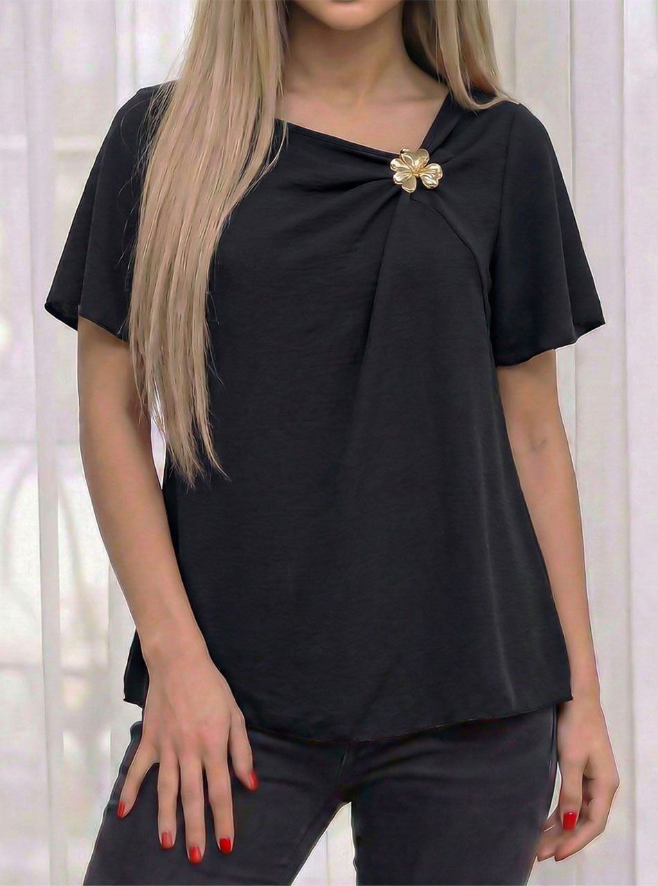 Gyűrt hatású lenge felső (fekete)