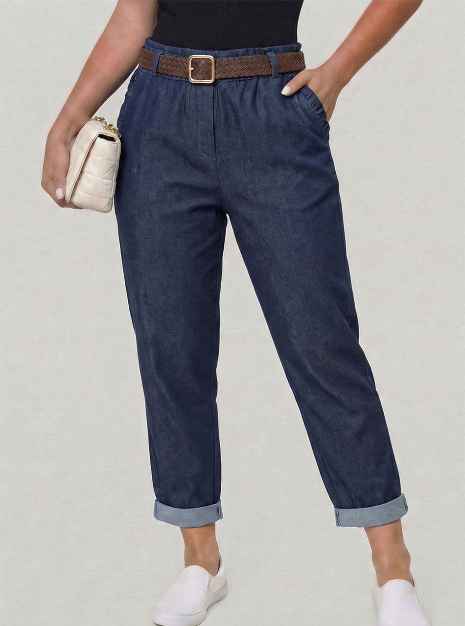 Zsebnél fodros, farmer hatású gumis derekú zsebes nadrág III.