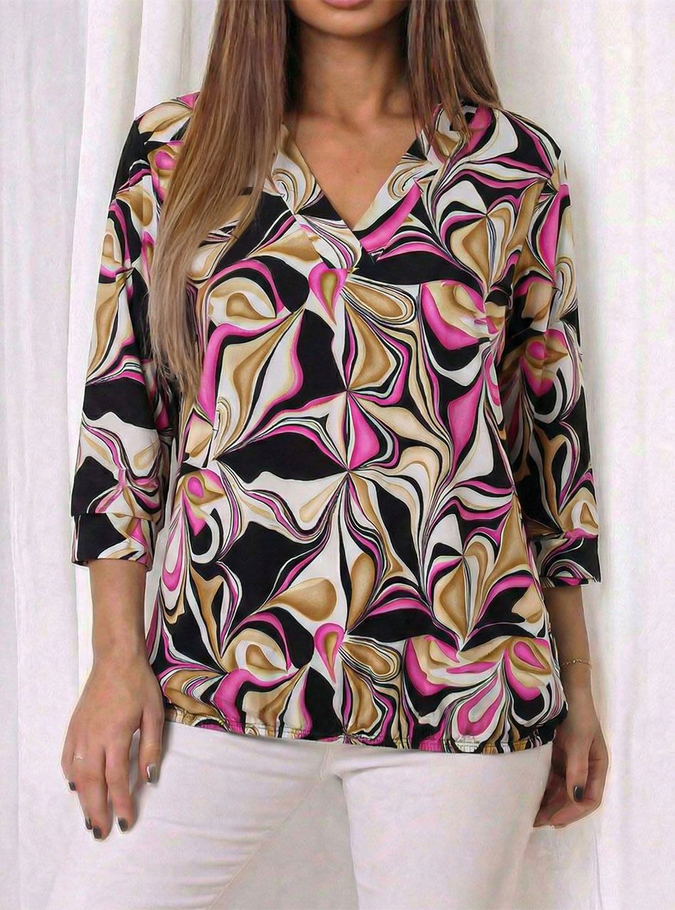 V nyakú, gumis aljú mintás felső IV.