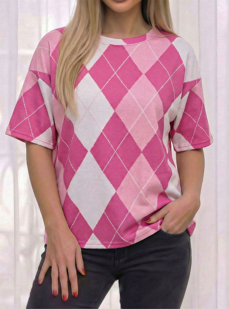 Rombusz mintás felső (pink-rózsaszín)