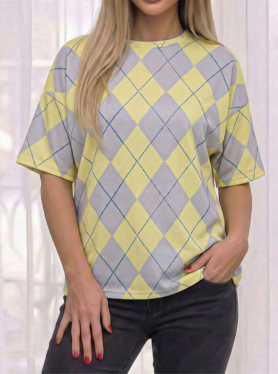 Rombusz mintás felső (sárga-szürke)