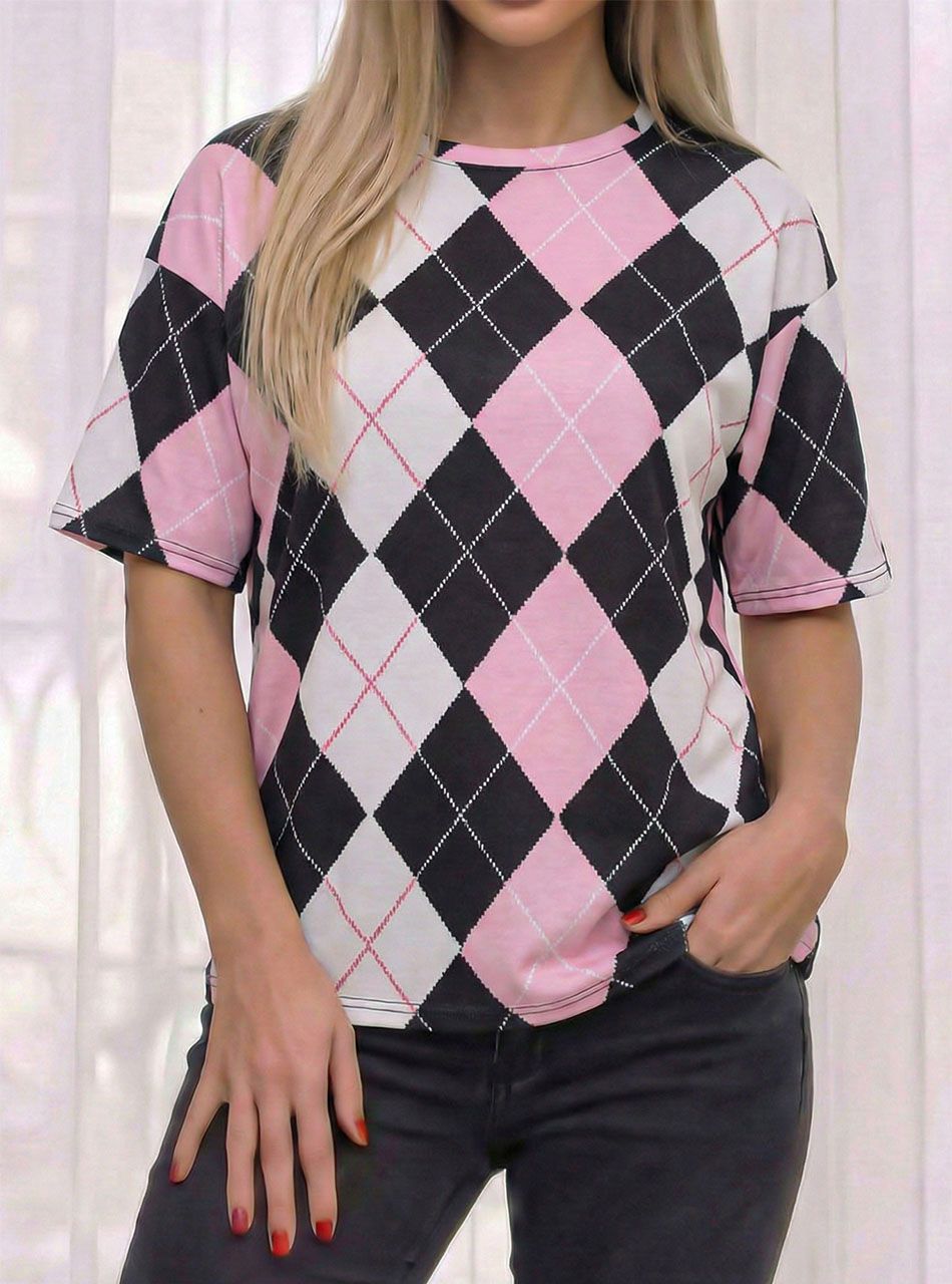 Rombusz mintás felső (fekete-rózsaszín)