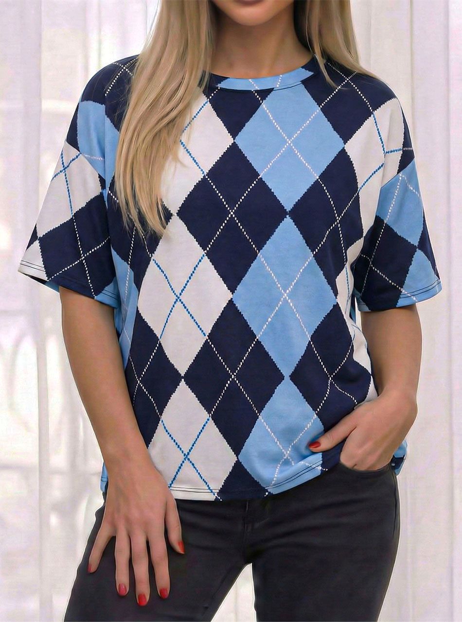 Rombusz mintás felső (sötétkék-világoskék)