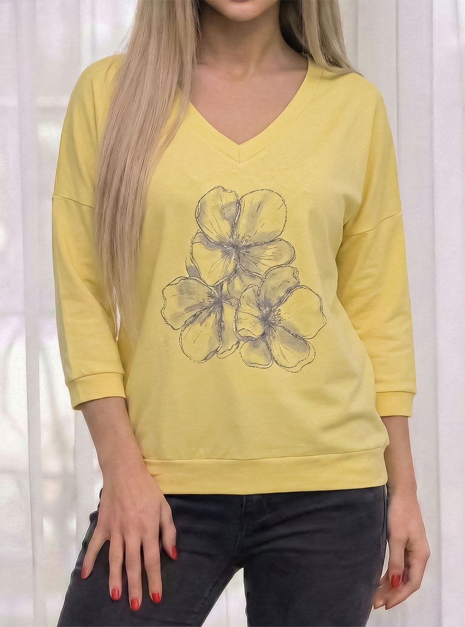 Virág mintás, V nyakú felső (sárga)