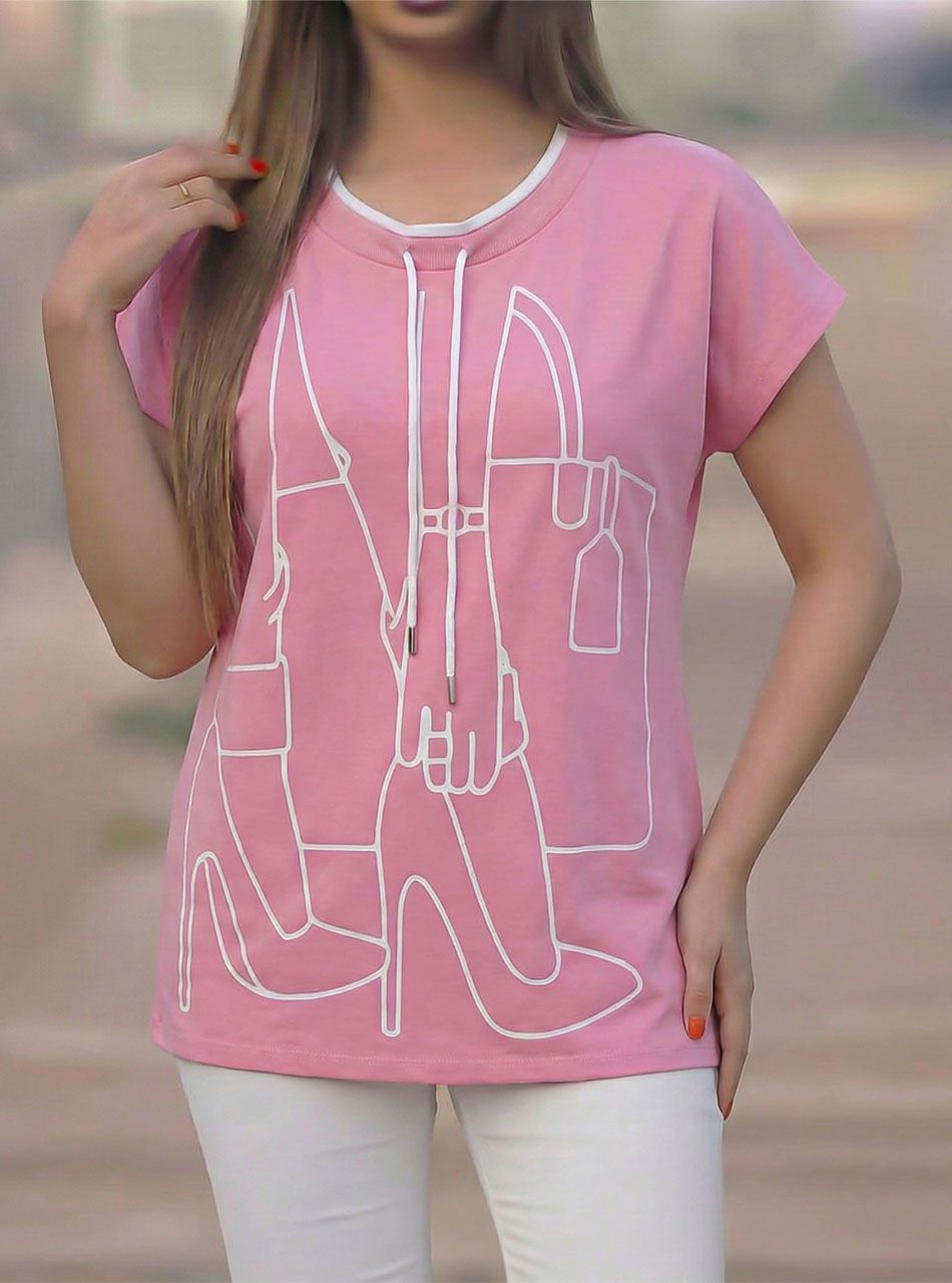 Nyaknál húzható, nyomott mintás felső (rózsaszín)