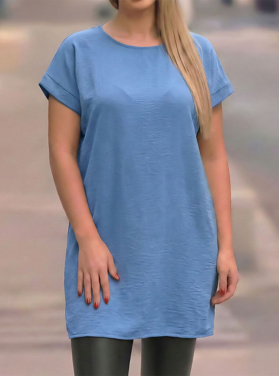 Sandra, gyűrt hatású egyszínű ruha (farmerkék)