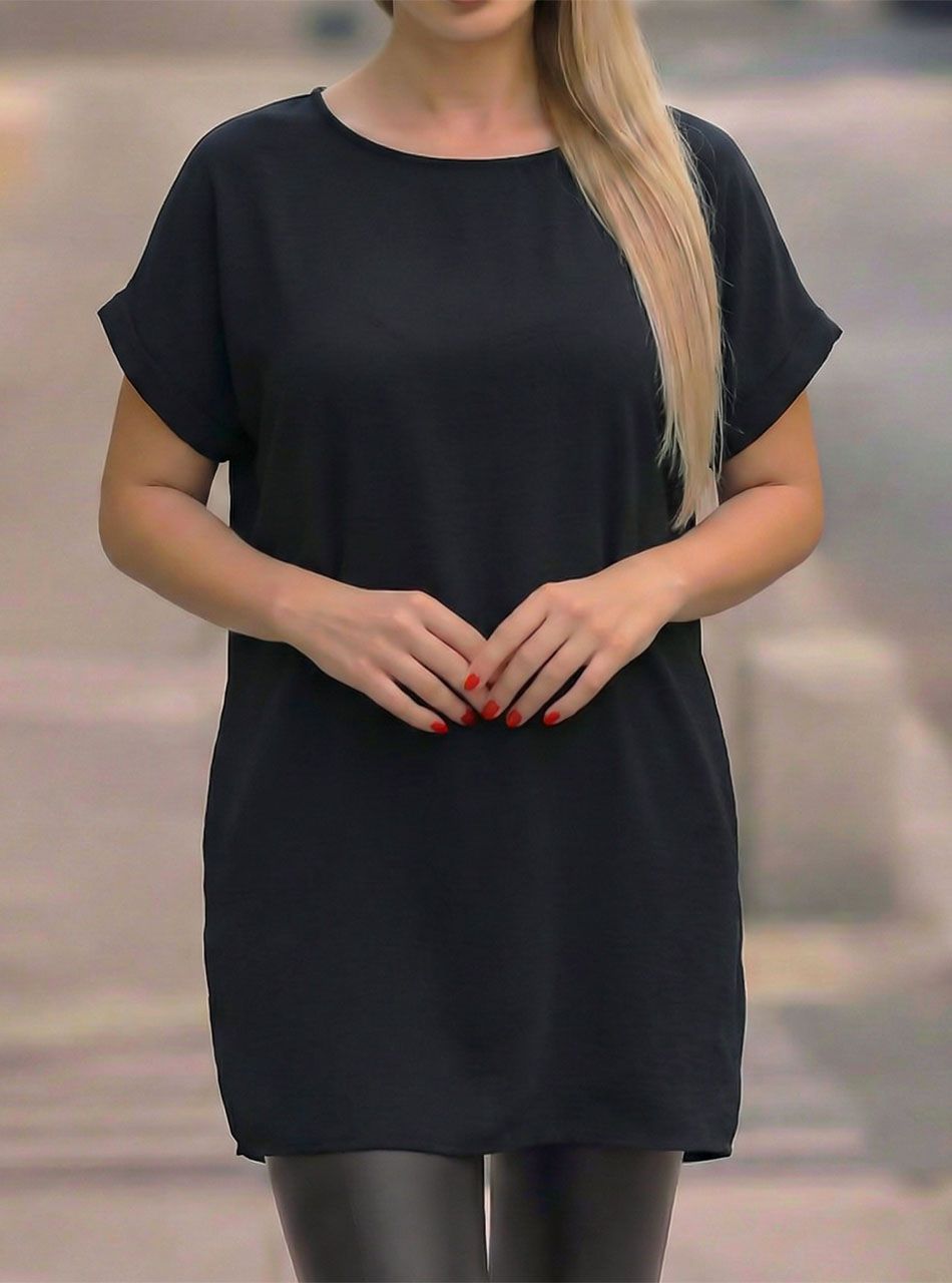 Sandra, gyűrt hatású egyszínű ruha (fekete)