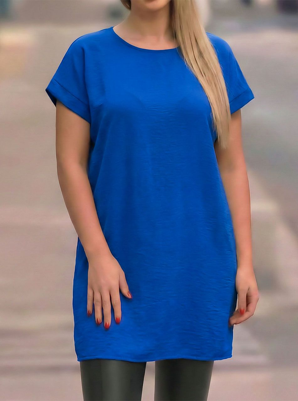 Sandra, gyűrt hatású egyszínű ruha (királykék)