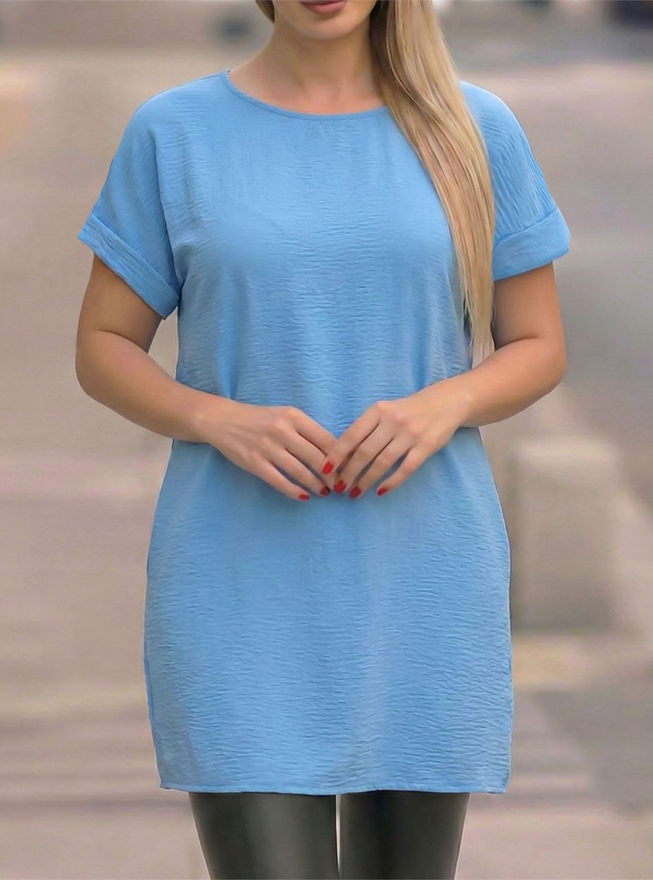 Sandra, gyűrt hatású egyszínű ruha (világoskék)