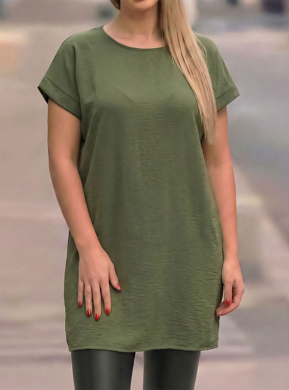 Sandra, gyűrt hatású egyszínű ruha (kheki)