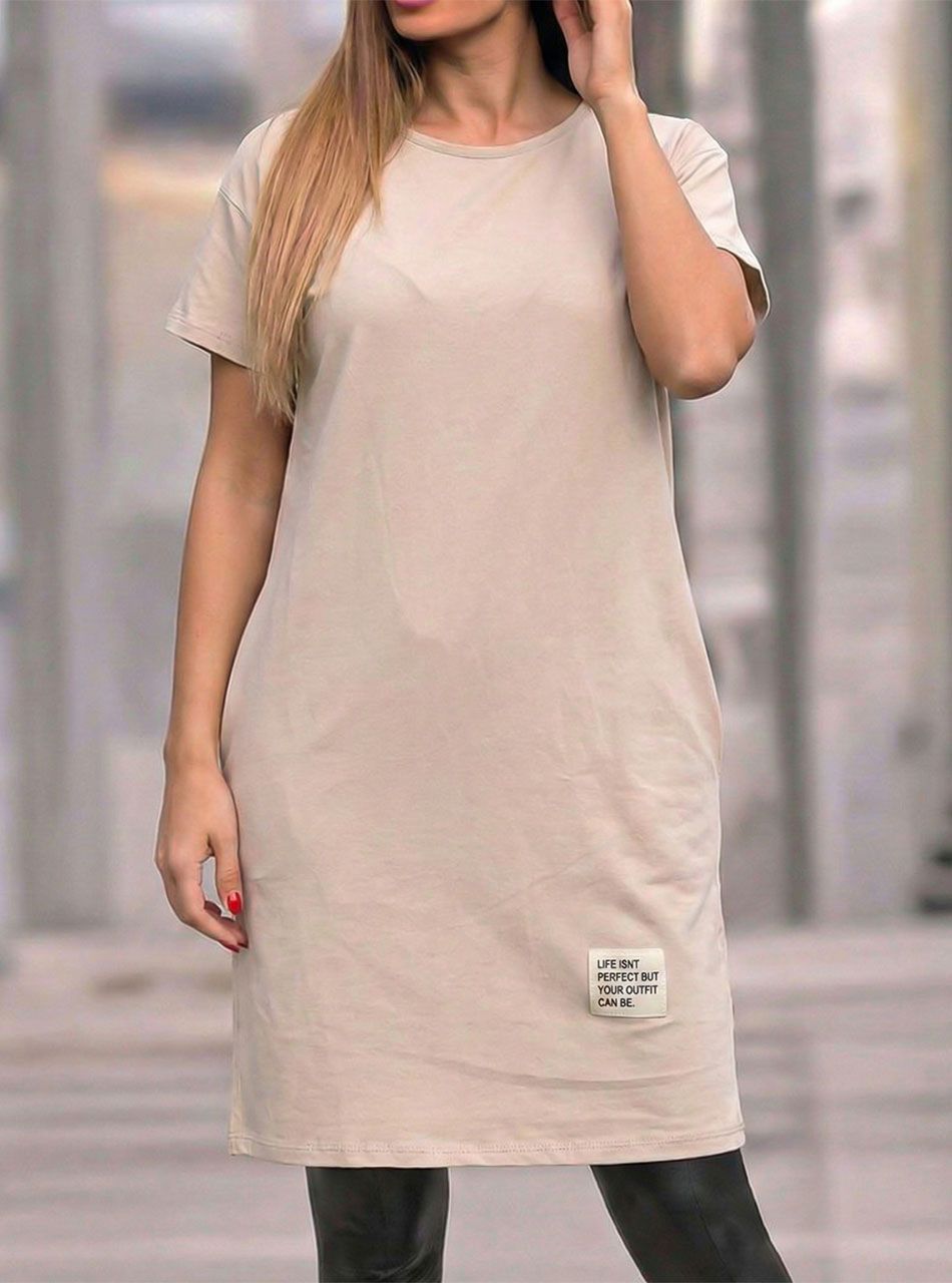 Rachel, egyszínű zsebes ruha (bézs)