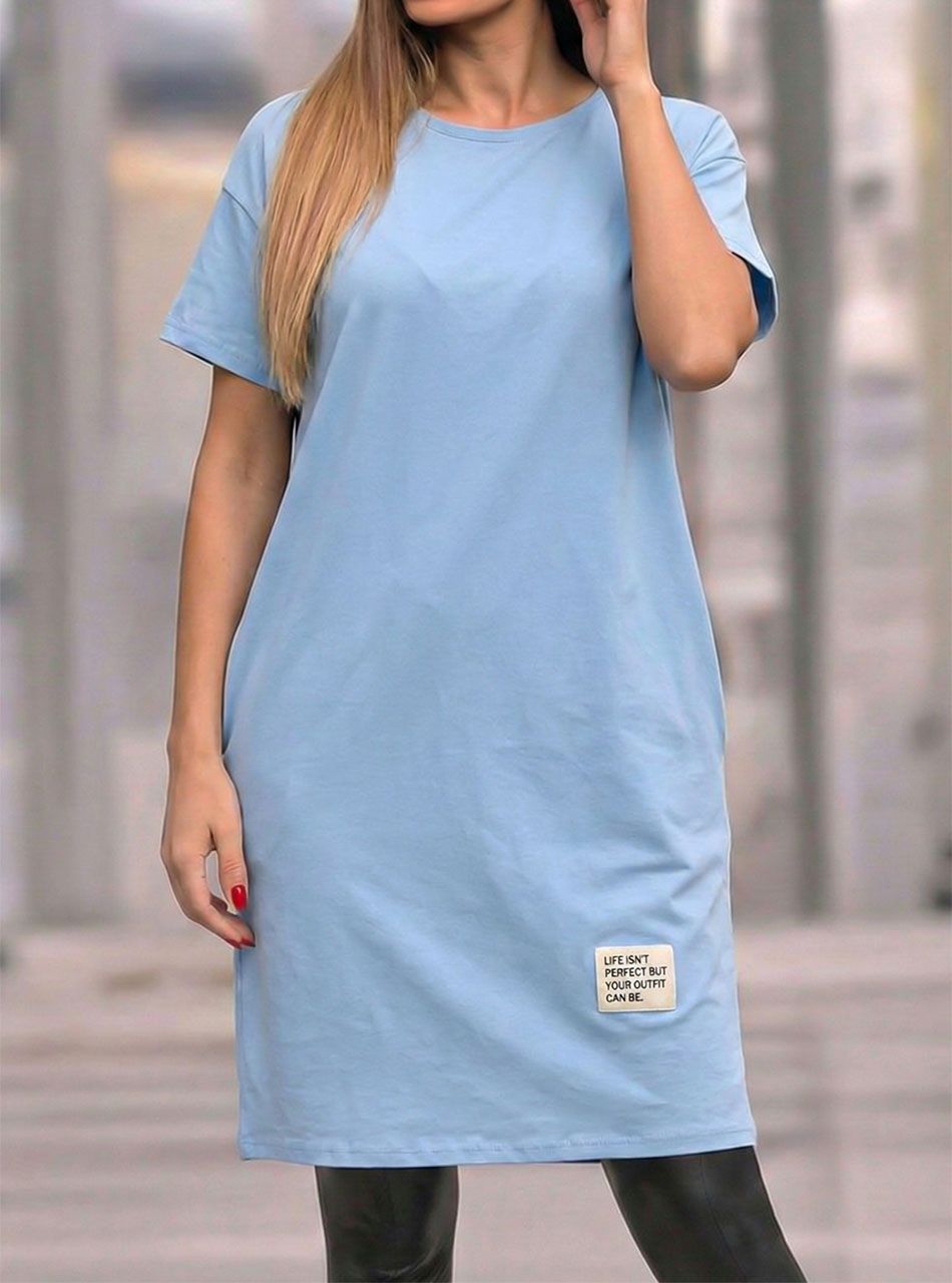 Rachel, egyszínű zsebes ruha (világoskék)