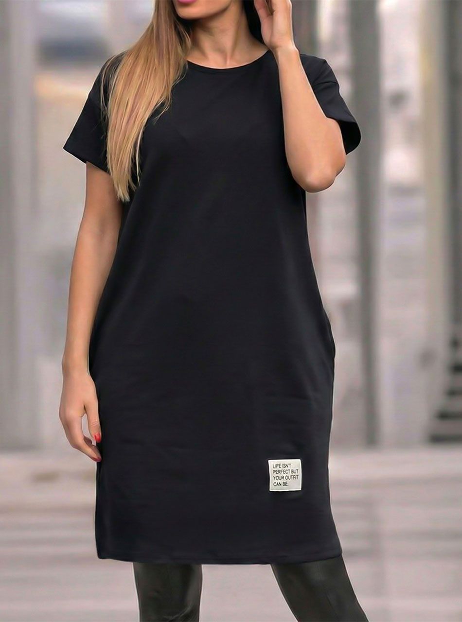 Rachel, egyszínű zsebes ruha (fekete)