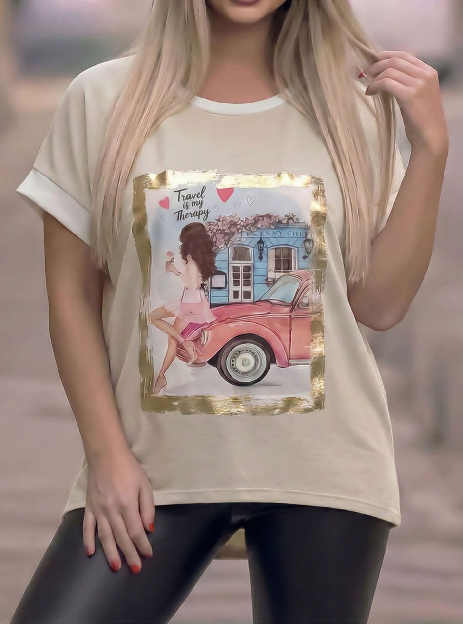 Arina, nyomott mintás felső (bézs)