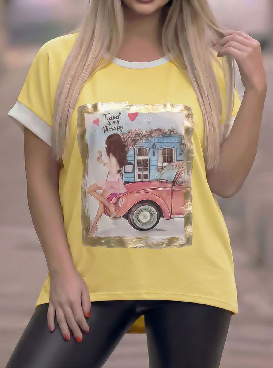 Arina, nyomott mintás felső (sárga)