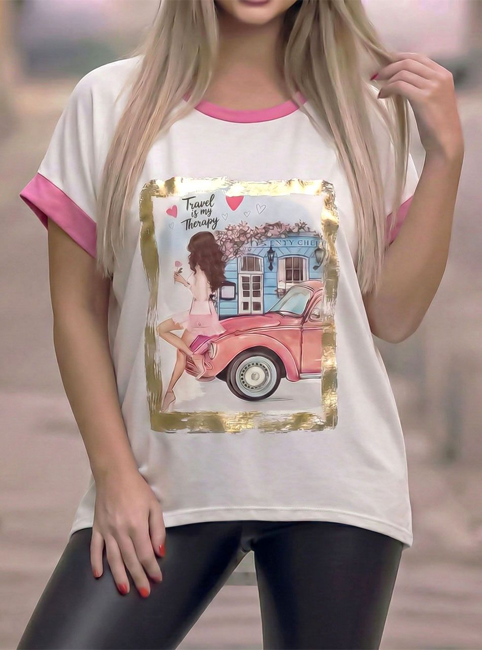 Arina, nyomott mintás felső (fehér)