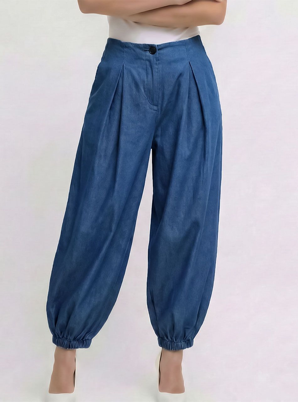 Alján gumírozott, farmer hatású hárem nadrág I.