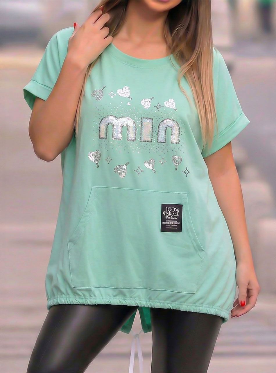 Kenguru zsebes, mintás felső (világoszöld)