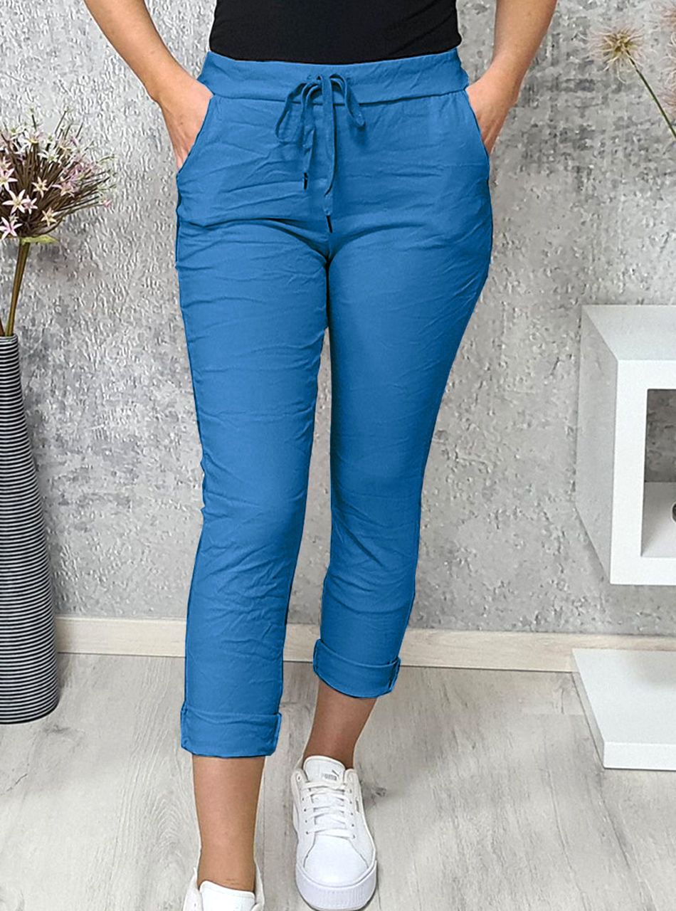 Gyűrt hatású, zsebes nadrág (türkizkék)