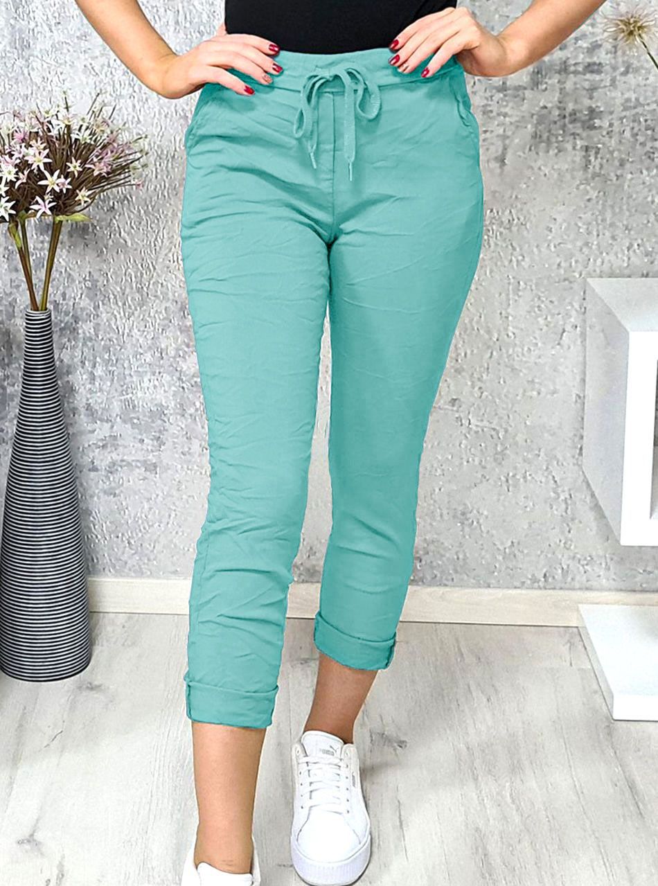 Gyűrt hatású, zsebes nadrág (menta)