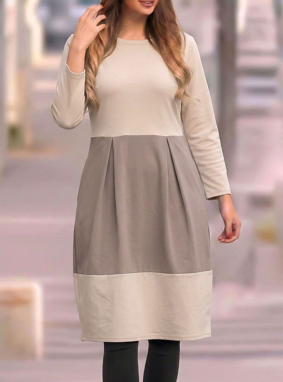 Kétszínű, zsebes hagymaruha (bézs-tejeskávé)