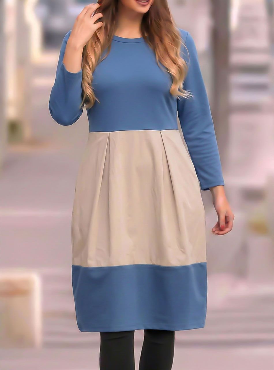 Kétszínű, zsebes hagymaruha (kék-bézs)