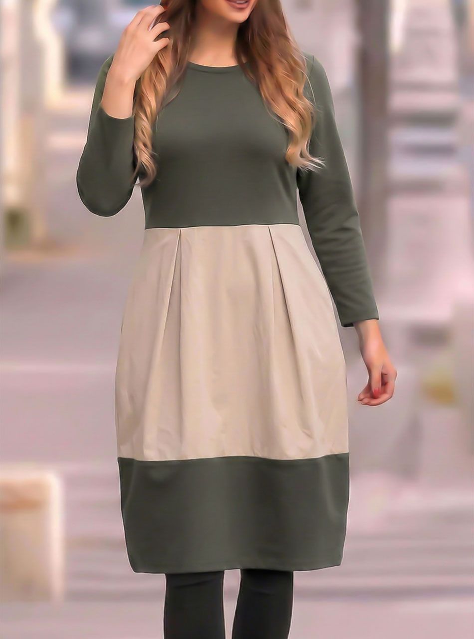 Kétszínű, zsebes hagymaruha (kheki-bézs)