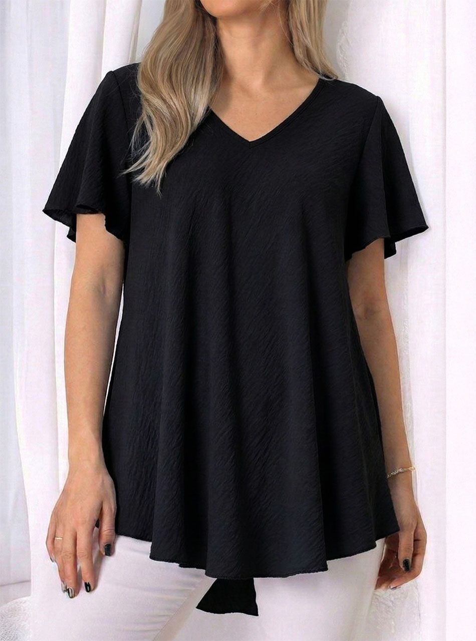 A vonalú, gyűrt hatású lenge felső (fekete)