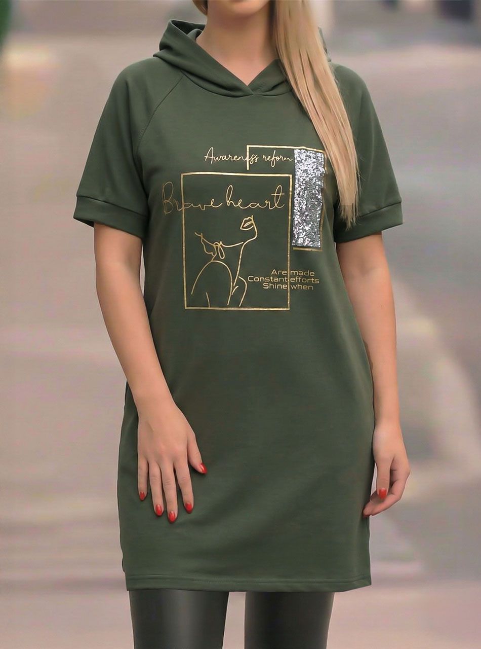 Kapucnis, flitteres zsebes tunika (kheki)