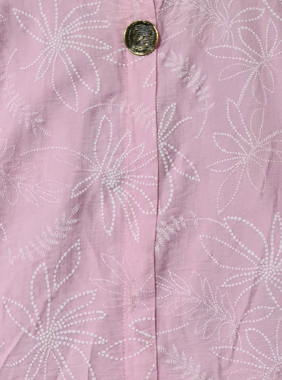 Felgombolható ujjú, nyomott mintás gombdíszes felső (rózsaszín)