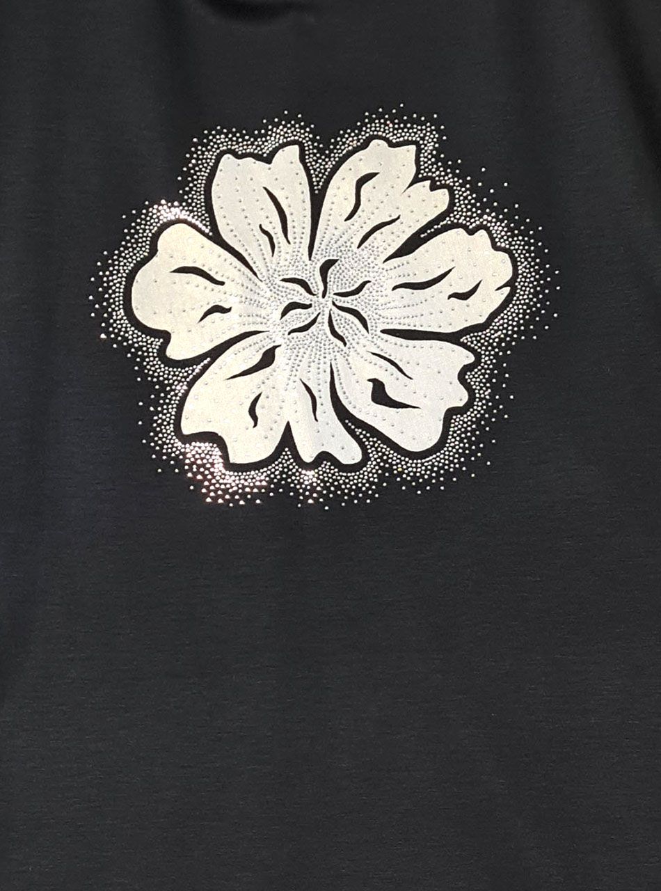 Strasszos-virág mintás zsebes ruha (fekete)