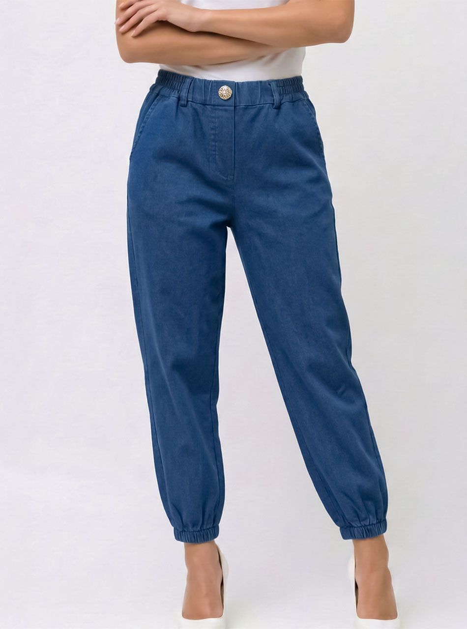 Gombdíszes, gumis aljú farmer hatású zsebes nadrág II.