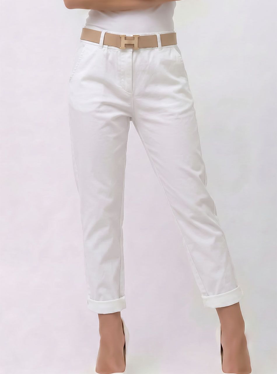 Heidi, gumis derekú zsebes nadrág övvel (fehér)