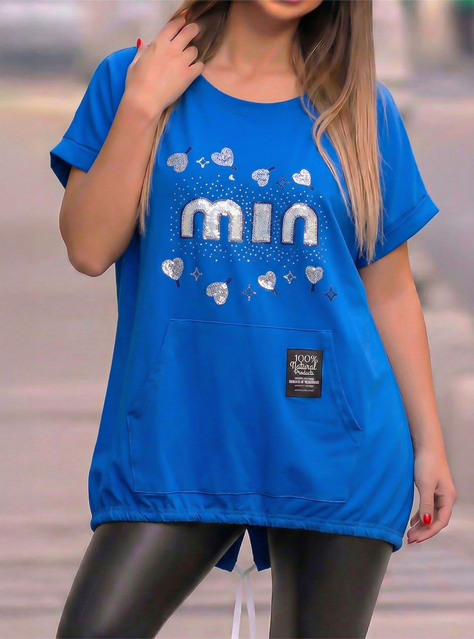 Kenguru zsebes, mintás felső (királykék)