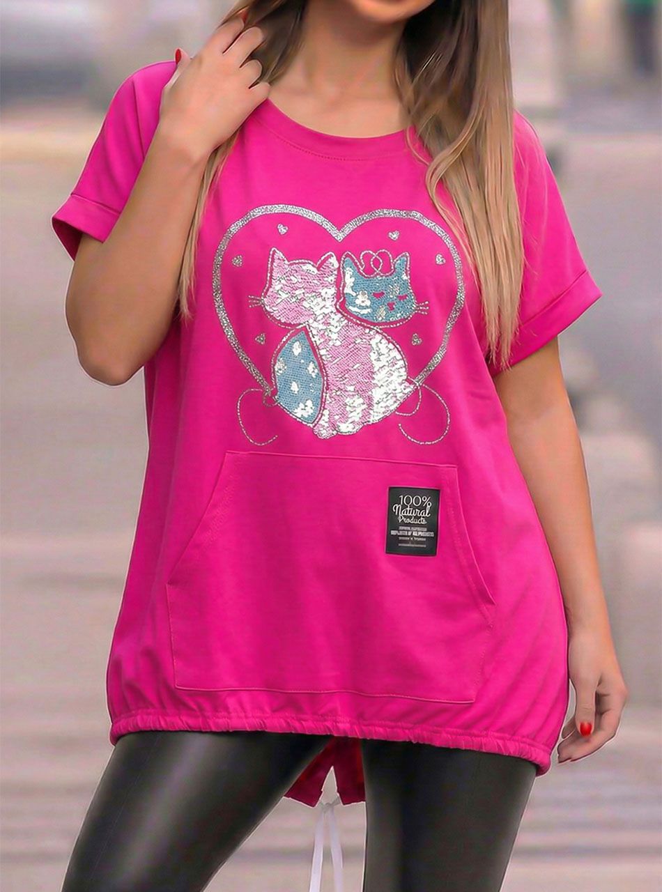 Kenguru zsebes, cica mintás felső (pink)