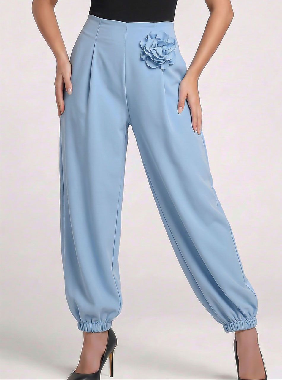 Gumis aljú, virágdíszes nadrág (világoskék)