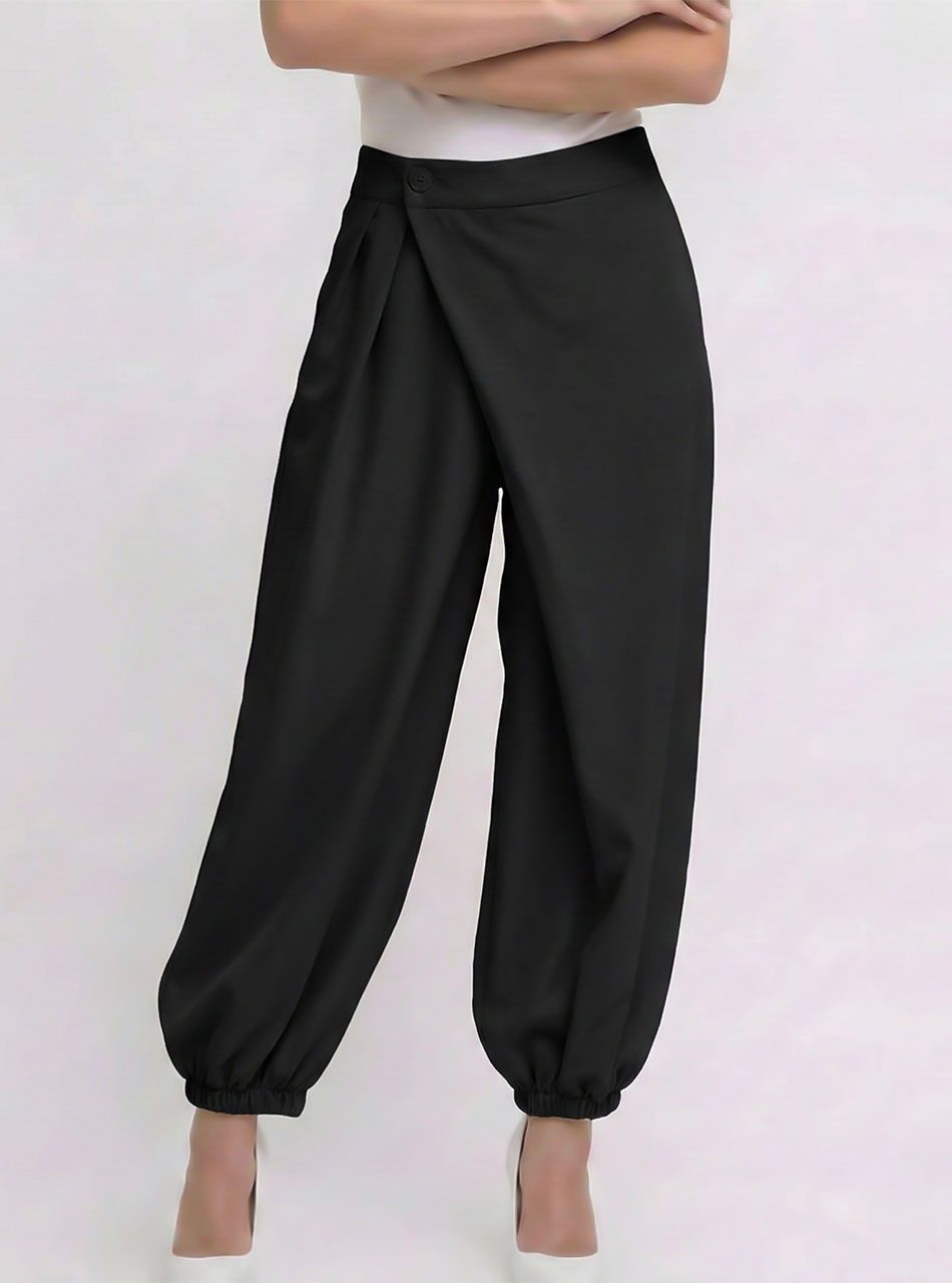 Gumis aljú, átlapolt nadrág (fekete)