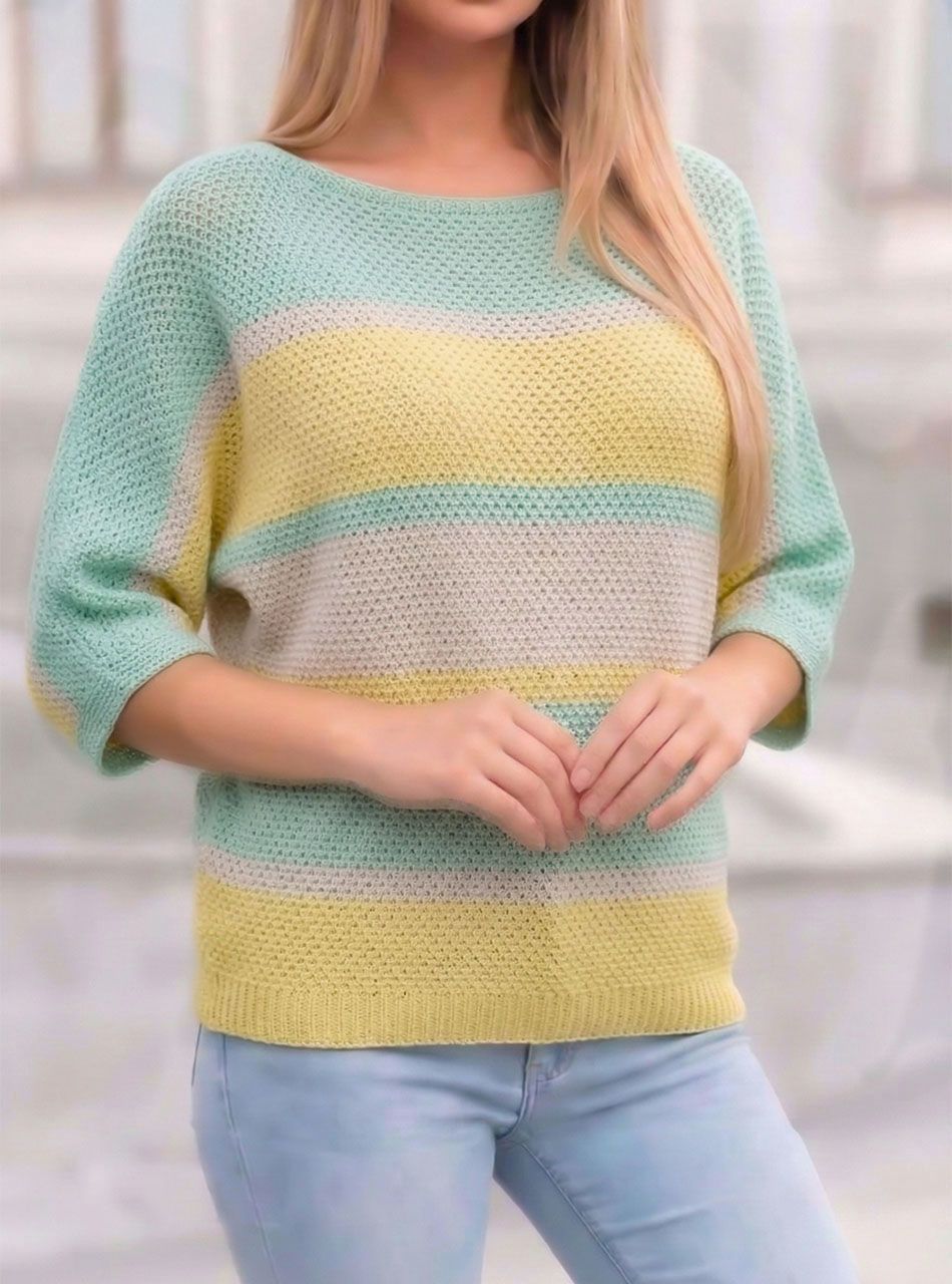 Vékony kötésű, csíkos felső (világoszöld-bézs-sárga)