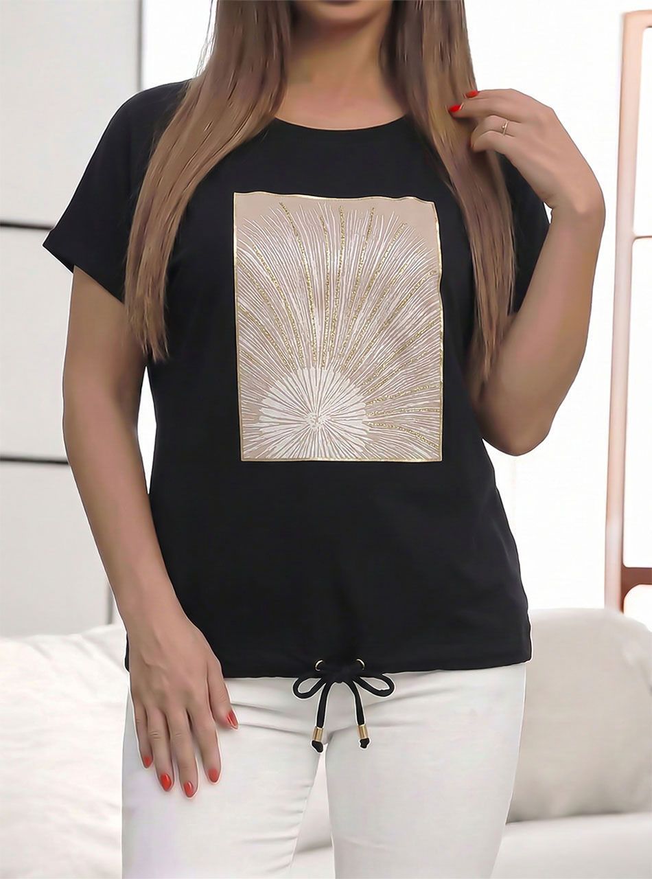 Strasszos-mintás, alján köthatő felső (fekete)