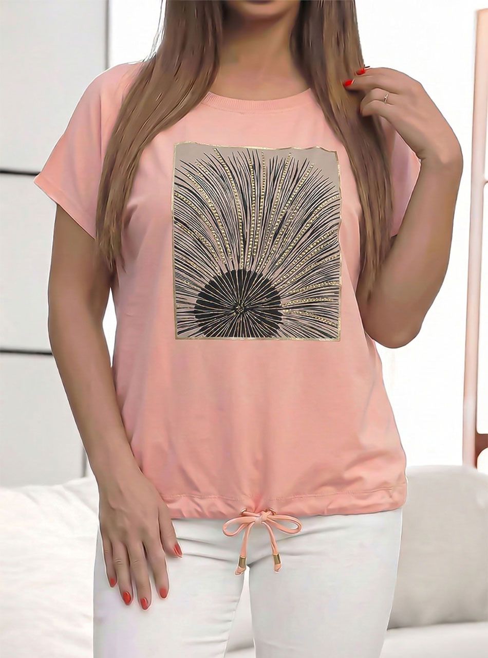 Strasszos-mintás, alján köthatő felső (barack)