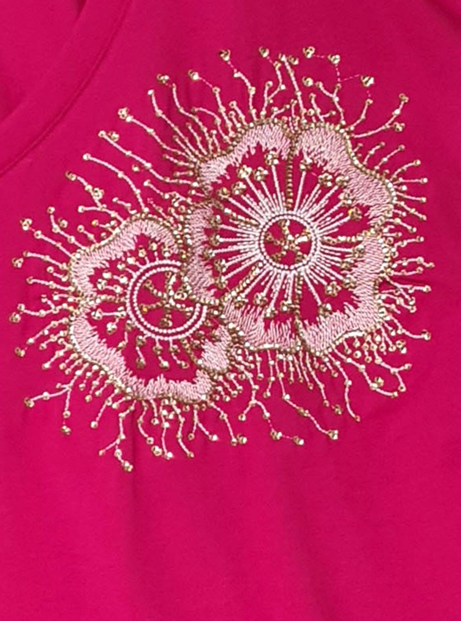 V nyakú, flitteres-virág mintás felső (pink)