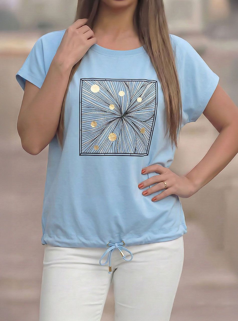 Alján köthető, strasszos-mintás felső (világoskék)