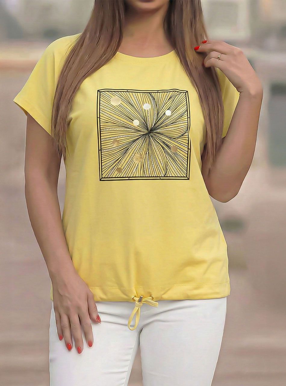 Alján köthető, strasszos-mintás felső (sárga)