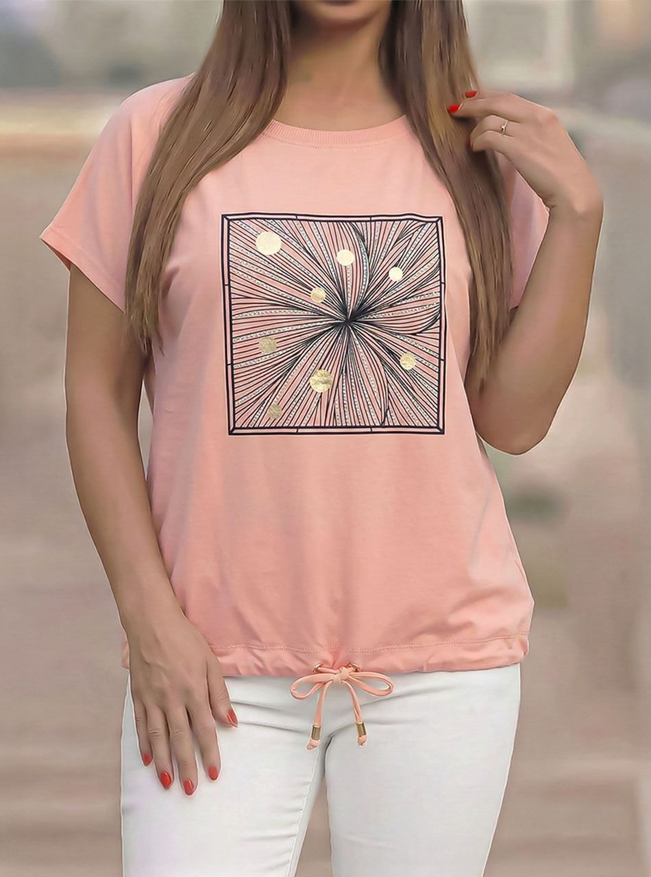 Alján köthető, strasszos-mintás felső (barack)