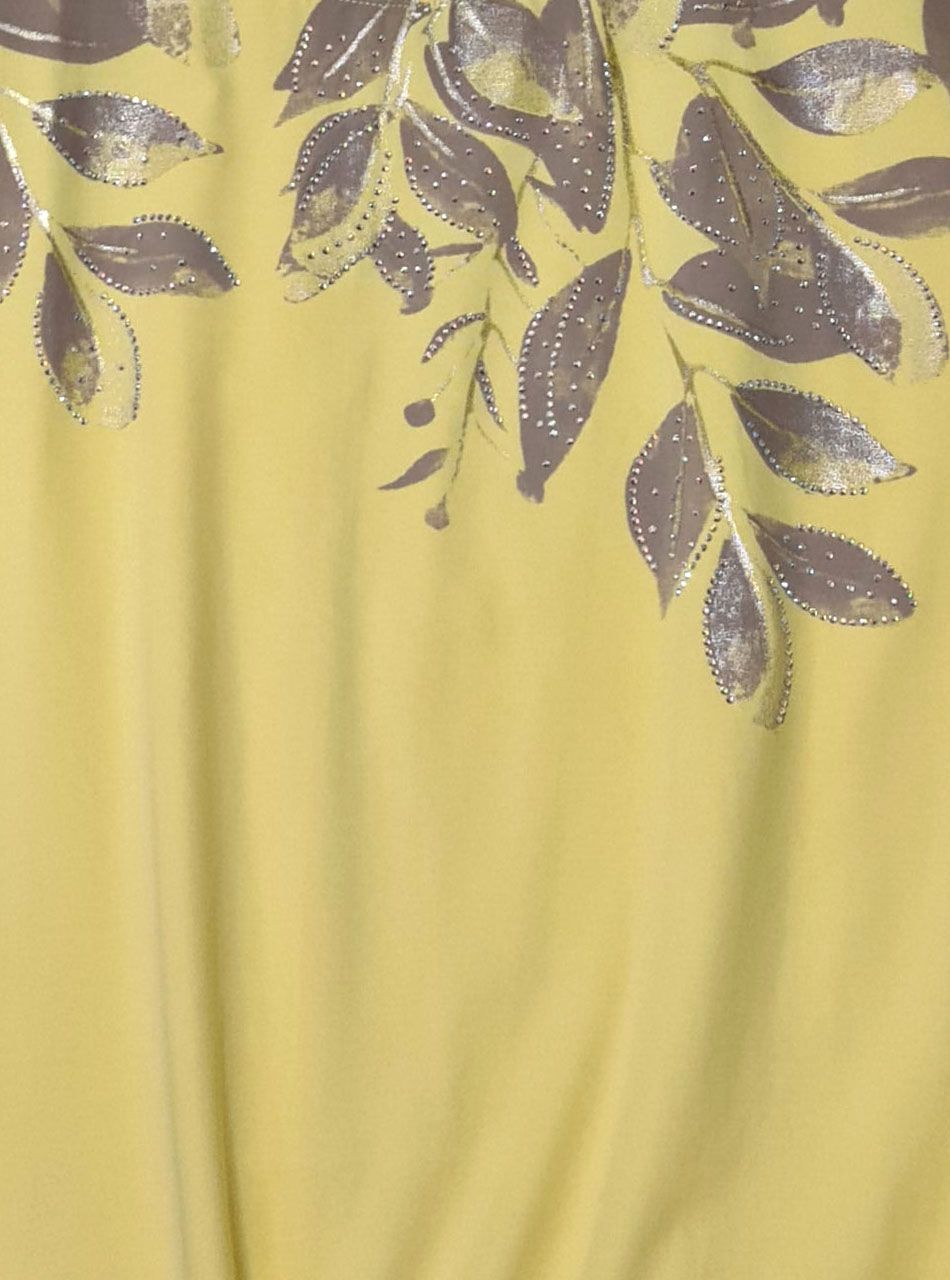 Alján húzható, levél mintás strasszos felső (sárga)