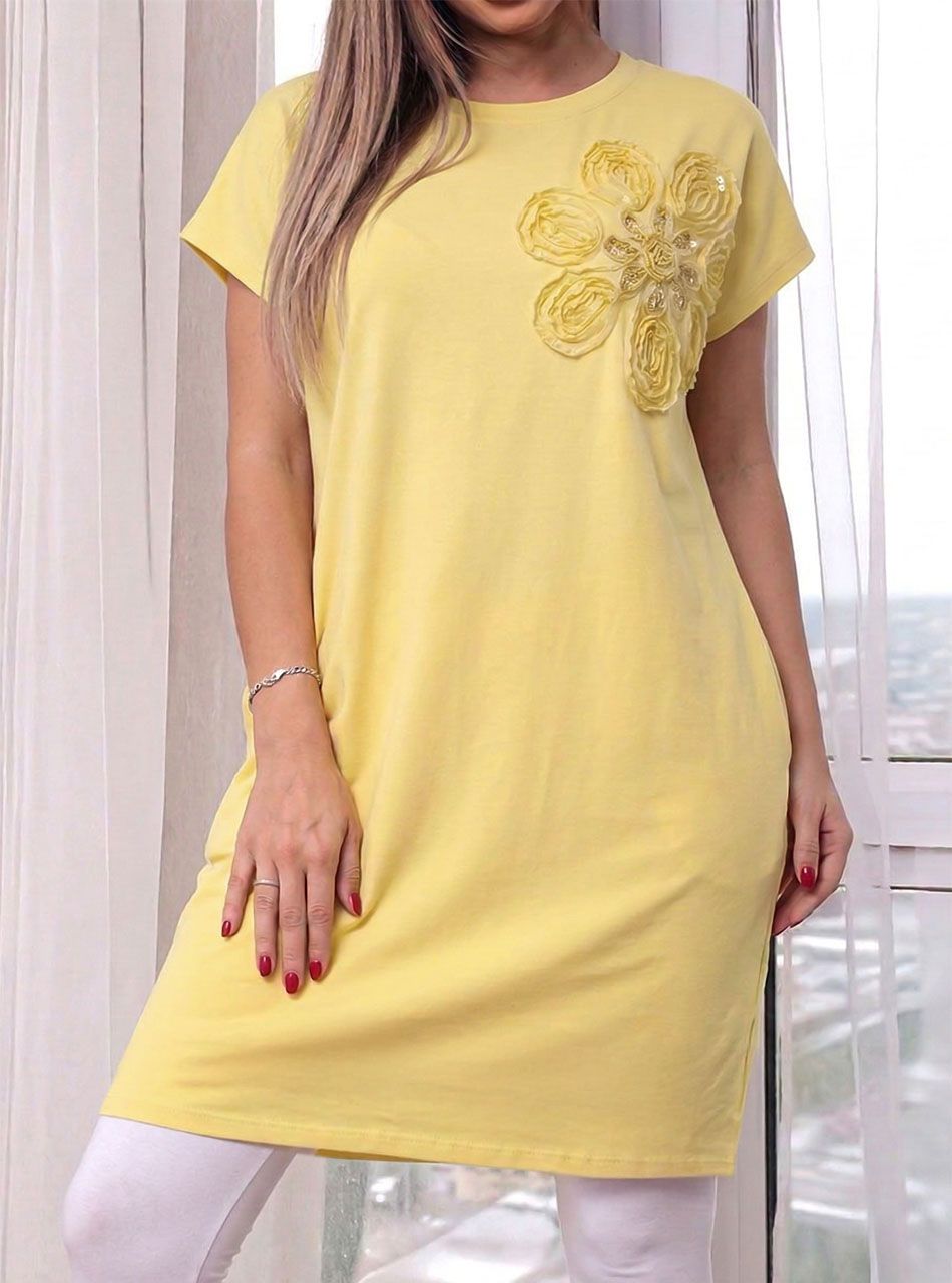 3D virág mintás, zsebes ruha (sárga)