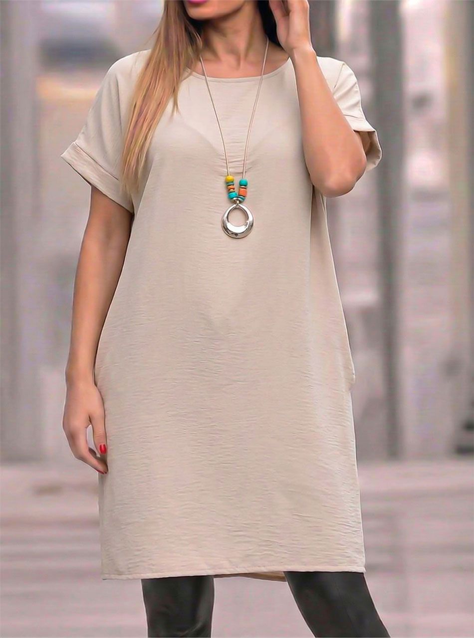 Melissa, nyakláncos zsebes ruha (bézs)