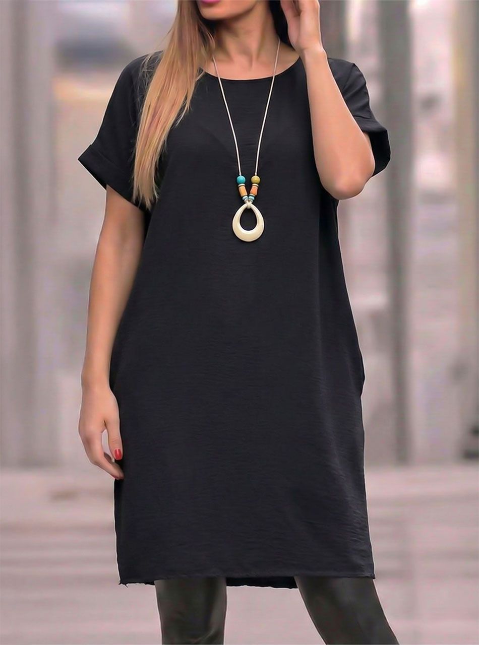 Melissa, nyakláncos zsebes ruha (fekete)