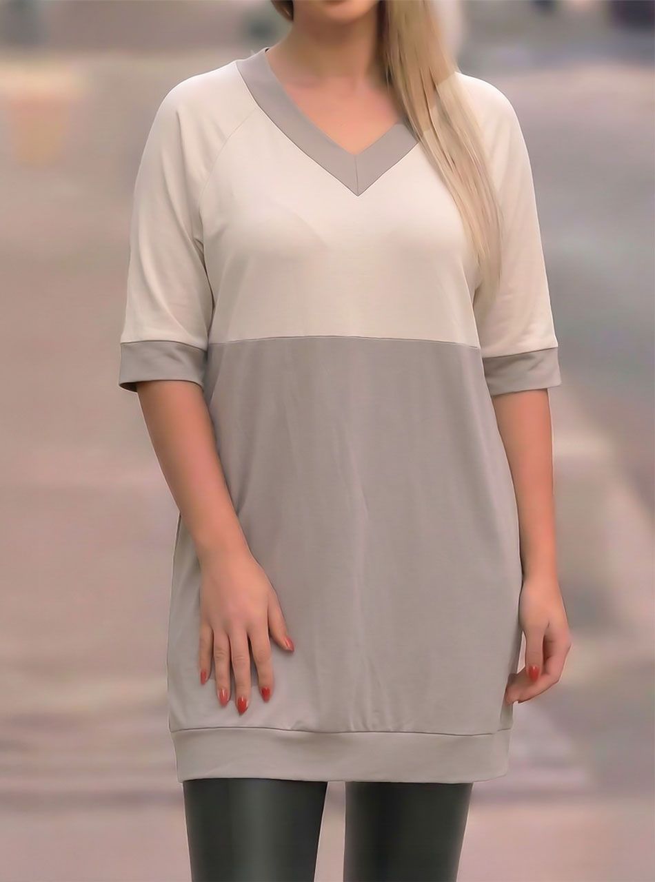 Kelly, V nyakú tunika (bézs-tejeskávé)